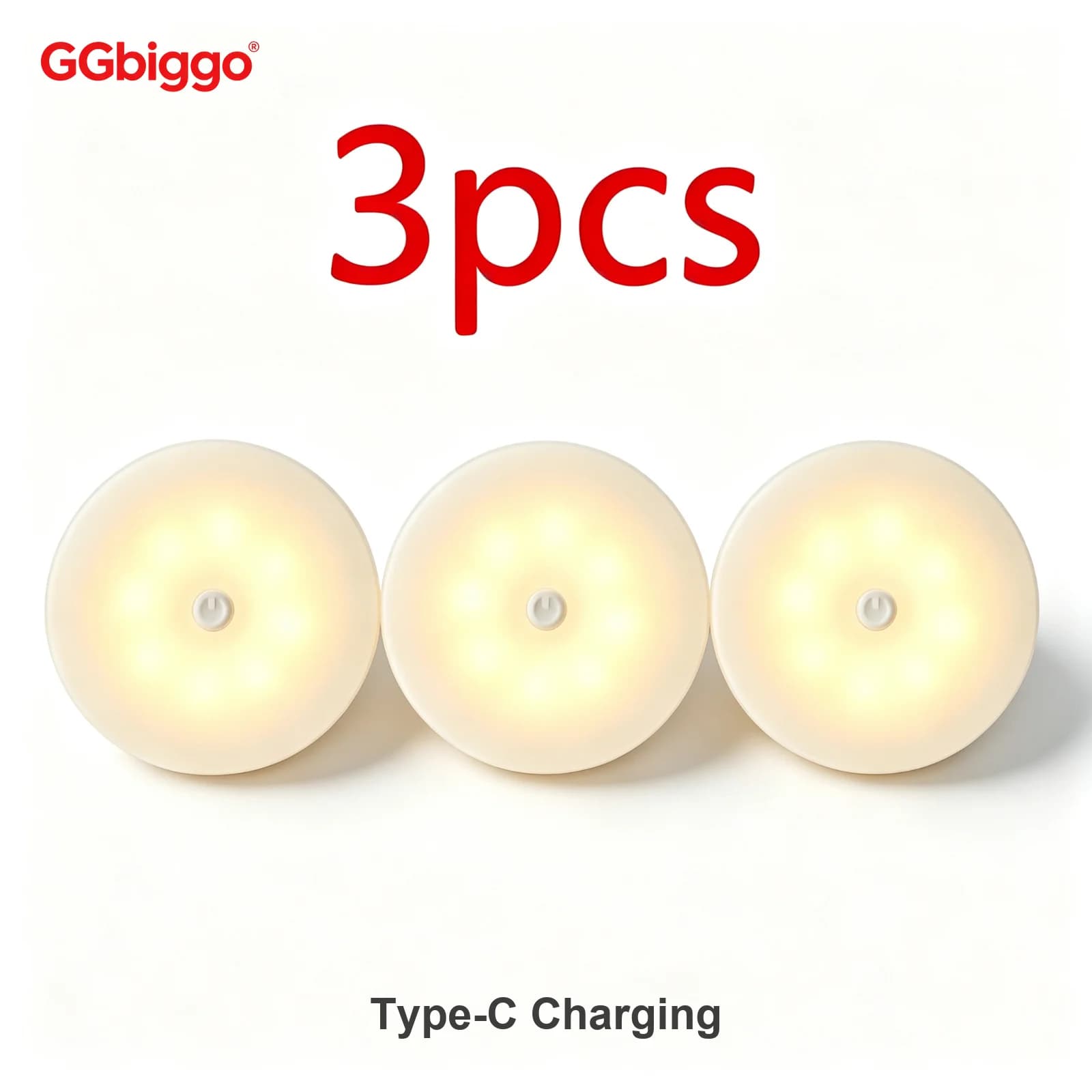 Type-c Rechargeable Motion Sensor LED Night Light for Kitchen Bedroom Stairs Hallway Cabinet Closet - Energy Efficient