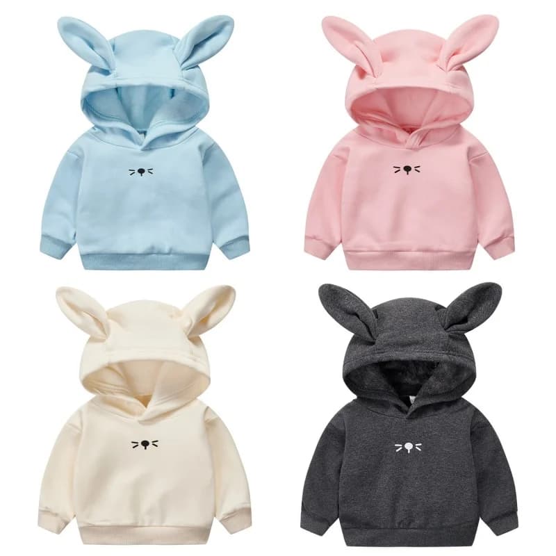 Felpa con Cappuccio a Orecchie di Coniglio, Moda Primaverile e Autunnale, Nuova Giacca per Bambini e Bambine, Abbigliamento Sportivo Casual per Bambini 1-5 Anni