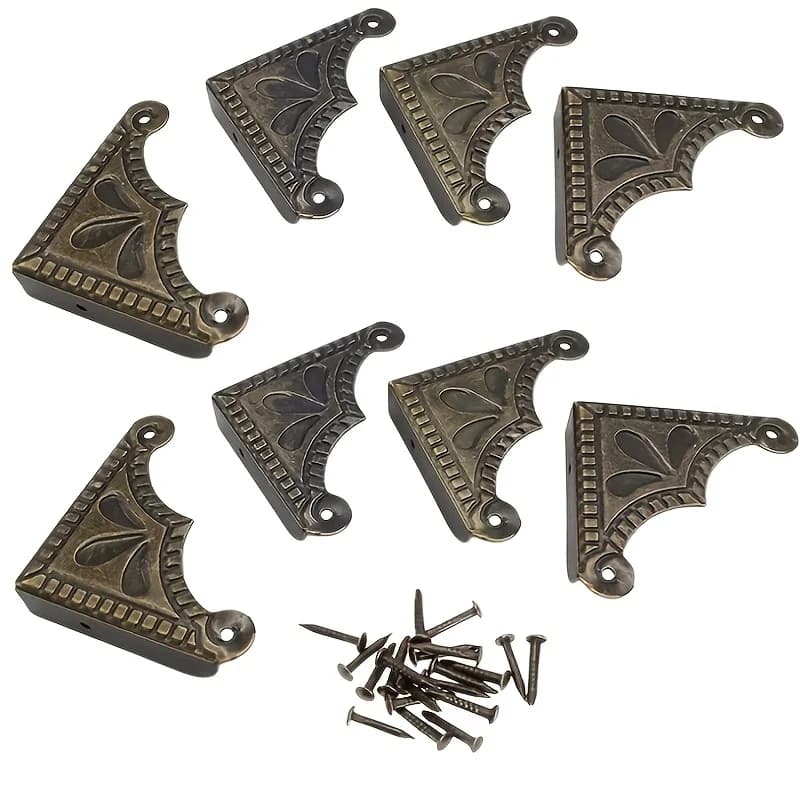 8 Pezzi Accessori per Mobili, Staffe Angolari Antiche, Piedini Decorativi per Scatole Regalo, Custodie in Legno, Protezioni Angolari Decorative + Chiodi