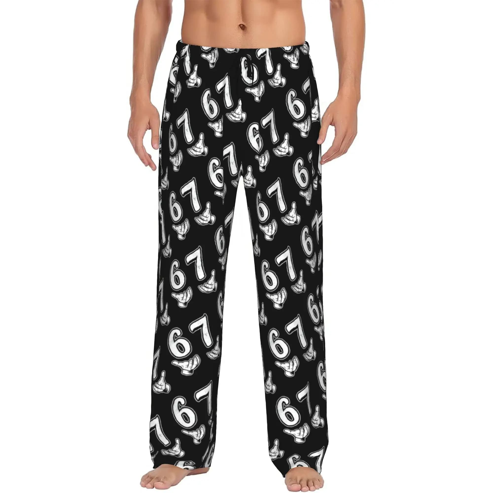 Pantaloni del Pigiama Personalizzati Divertenti 'Sixty Seven' per Uomo, Abbigliamento da Notte Elasticizzato con Tasche