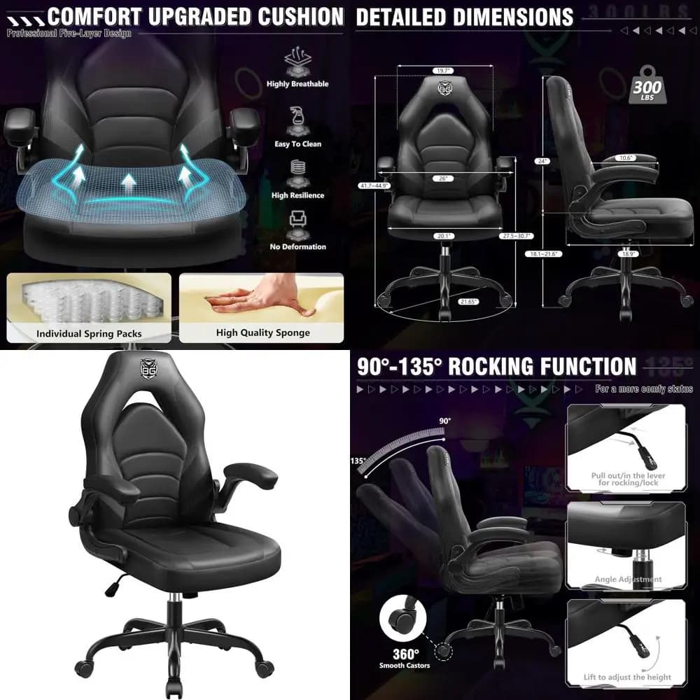 Sedia Girevole Ergonomica in Pelle con Schienale Alto, Braccioli Ribaltabili, Altezza Regolabile e Supporto Lombare per Ufficio Domestico e Gaming