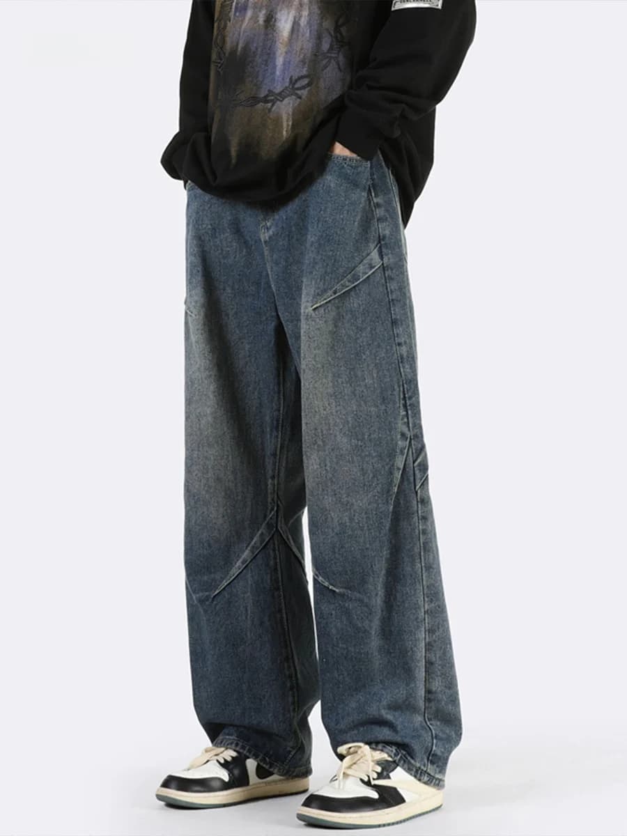 Wmnm Men's Blue Jeans Straight Leg Long Pants Retro Washed Cool Design American Vibe Autumn Fashion Youth Wear Cotton Polyest...
