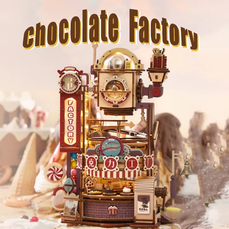 Puzzle 3D per adulti Kit modello in legno stile natalizio Fabbrica di cioccolato Kit casa delle bambole fai-da-te Costruzione con luci musicali Regalo per bambini