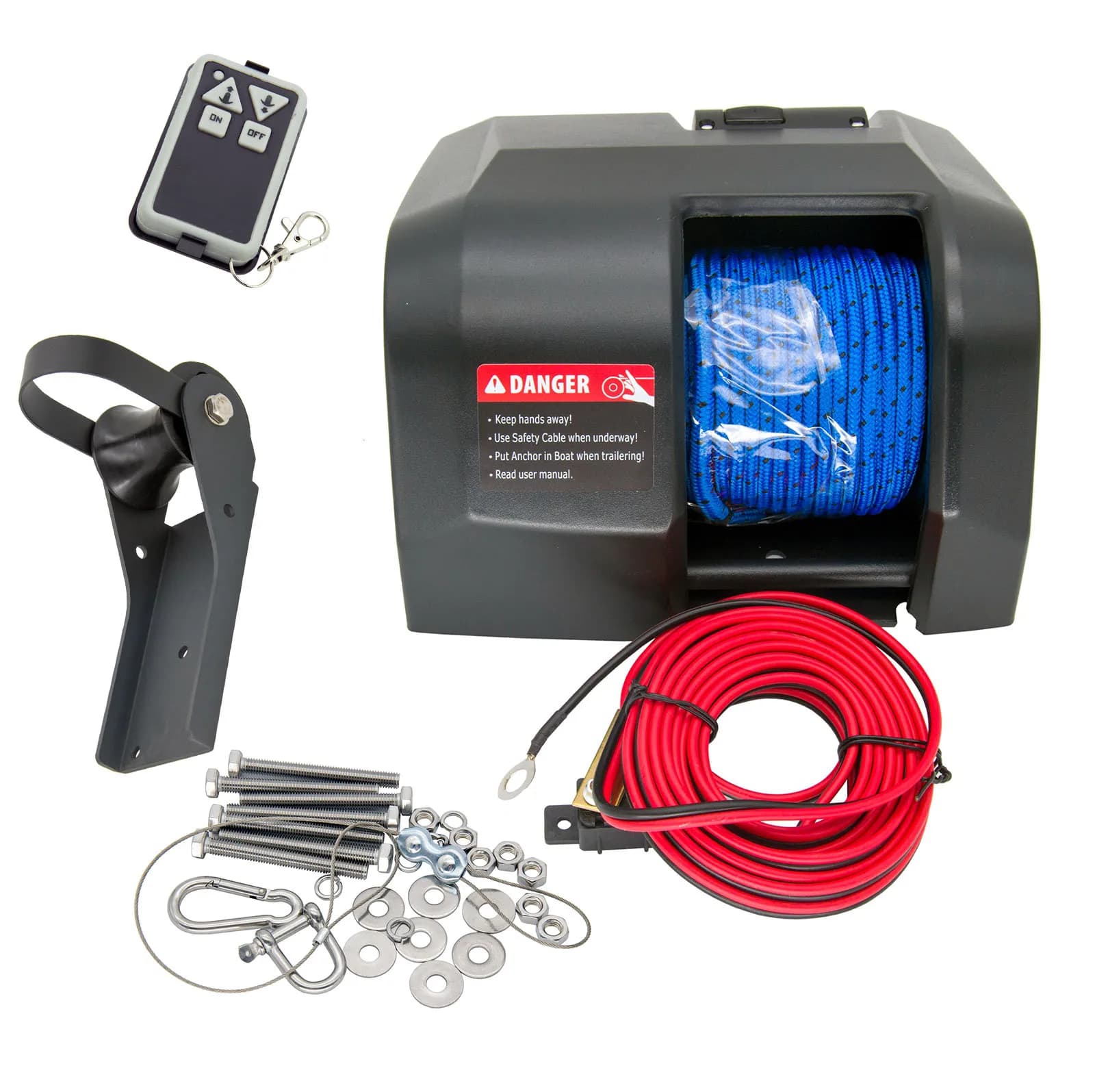 Verricello Elettrico per Ancore per Barche e Pontoni 12V con Corda da 30 Metri, Supporta Ancore fino a 13,6 kg