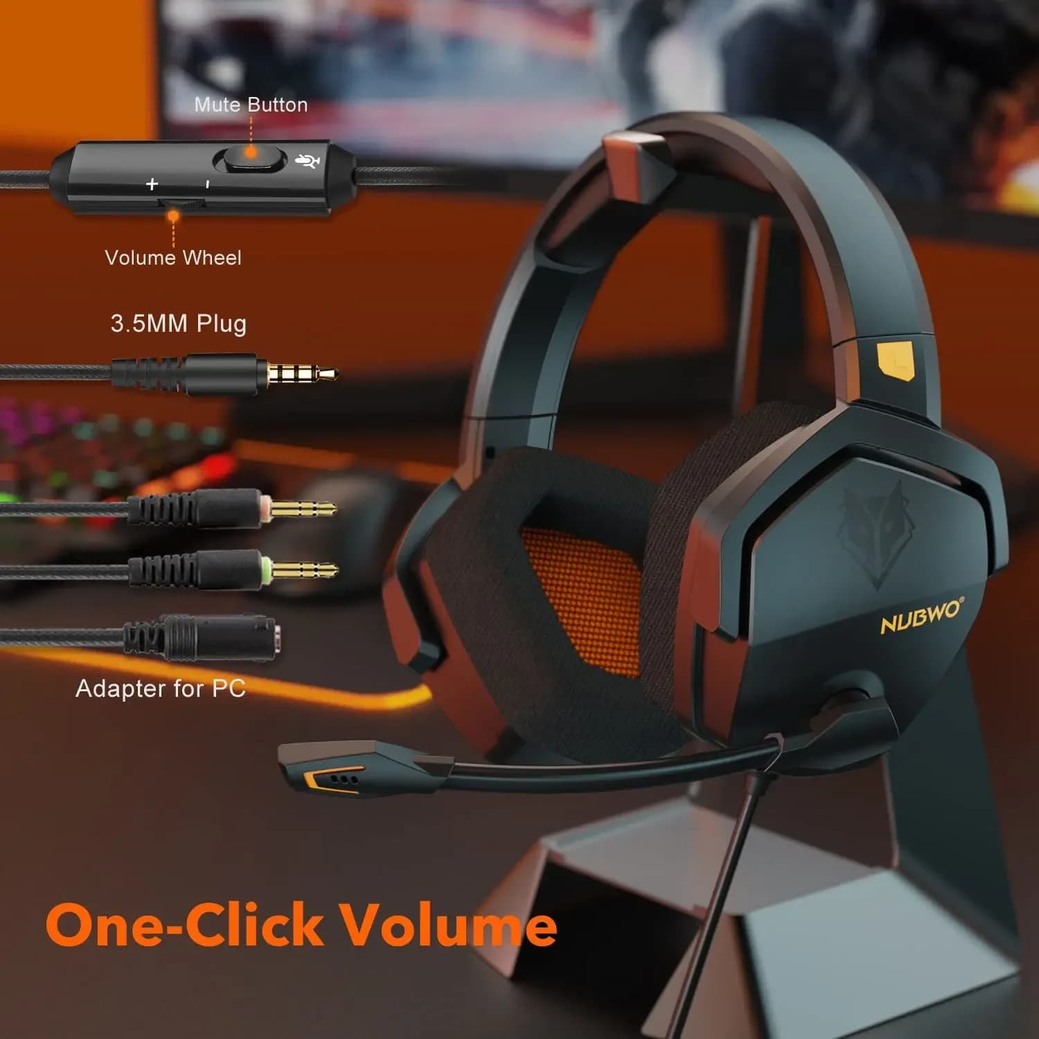 NUBWO N16 gaming headphones with noise cancelling microphone, wired headphones with stereo sound for PS5, PS4, Xbox One, Switch, PC, gaming headphones