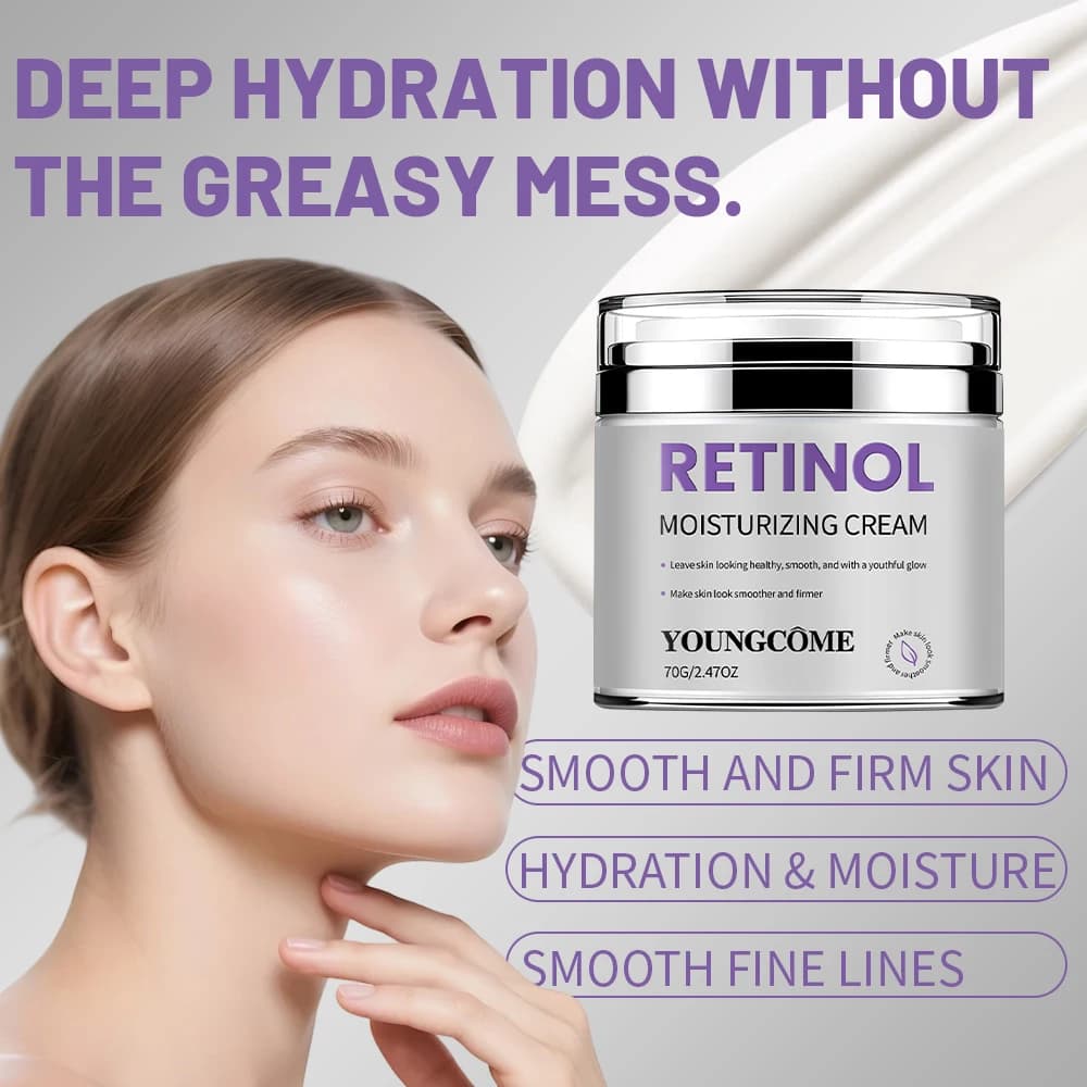 YOUNGCOME Crema idratante al retinolo, crema viso idratante per la cura quotidiana della pelle, lascia la pelle sana, liscia e con un bagliore giovanile