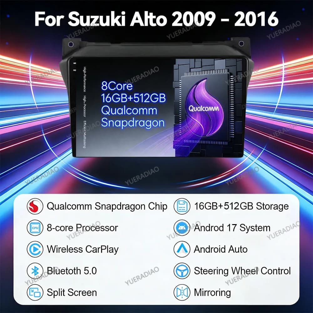 Android 17 Car Radio For Suzuki Alto 2009 - 2016 Qualcomm GPS NAVI QLED 2DIN 4G WIFI Head Unit Multimedia Stereo Video Player BT