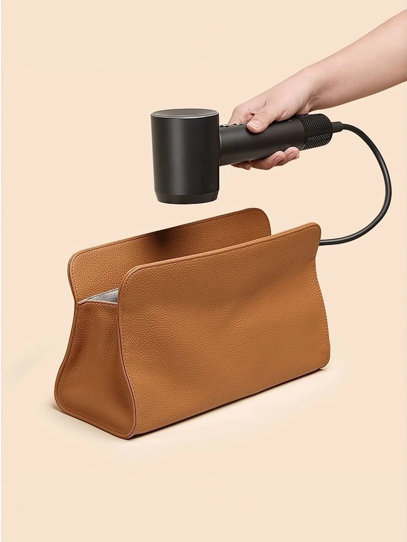Luxury Lychee Texture PU Hair Tool Bag, large capacity portable bag for hair dryer and iron, multicolor