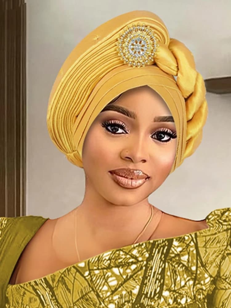 Berretto turbante pieghettato per tutto il corpo glitterato per donna 2025 Lady Head Wraps Foulard musulmano Cappello Turbante Mujer Copricapo africano