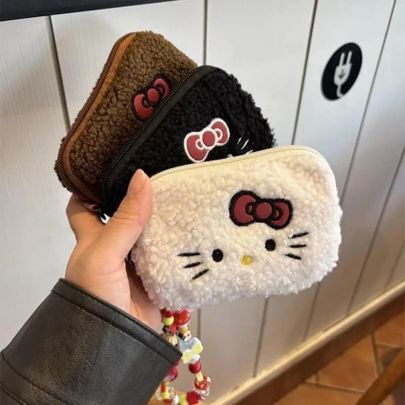 Nuova Borsa Hello Kitty Ricamata in Lana di Agnello, Borsa Portaoggetti, Portamonete, Borsa per il Trucco, Borsa Sciarpa Carina, Regalo di Compleanno per la Fidanzata
