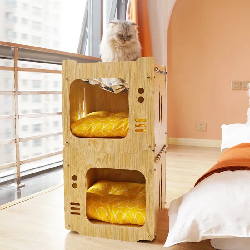 Cuccia Multifunzione per Gatti in Legno Fatta a Mano, Trasportino per Piccoli Animali, Casetta per Gatti, Letti per Gatti, Tiragraffi per Gatti