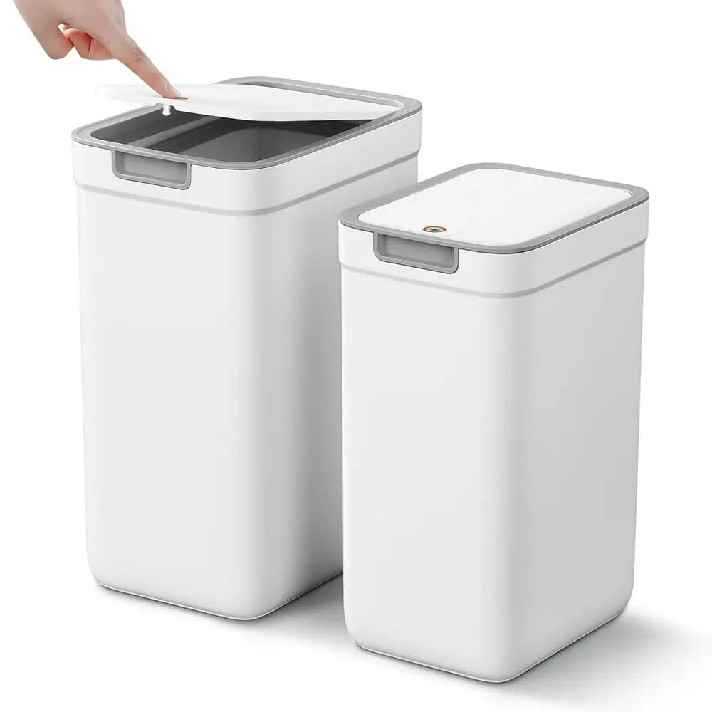 Set di 2 Cestini per Rifiuti da Bagno con Coperchi, 3,6 e 2,5 Galloni, Contenitori Sottili per Casa