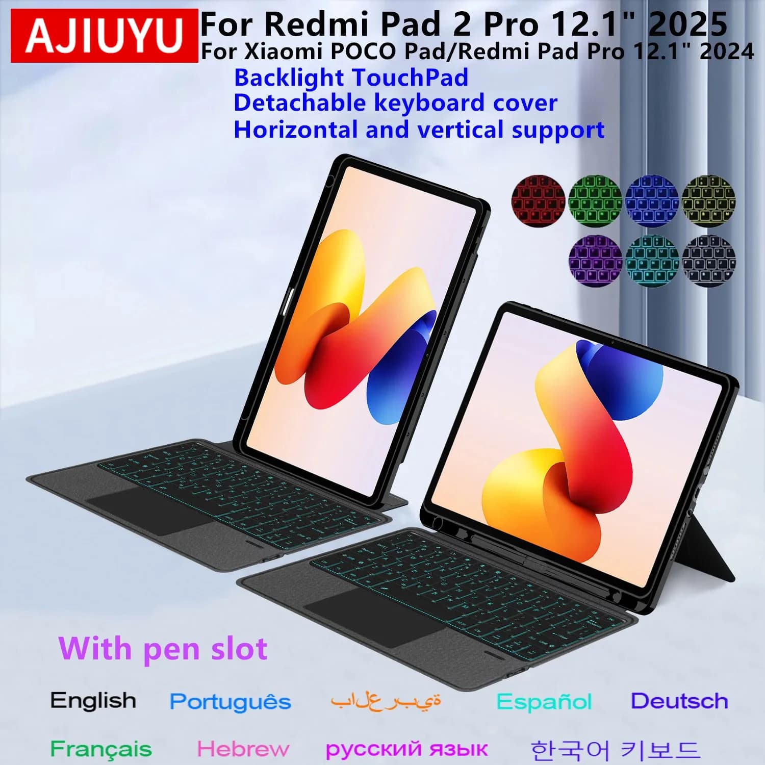 Custodia con tastiera magica per Xiaomi Redmi Pad 2 Pro 12.1 pollici 2025 Redmi Pad 2 Pro Poco Pad 12.1 "Tablet Tastiera Cover con slot per penna