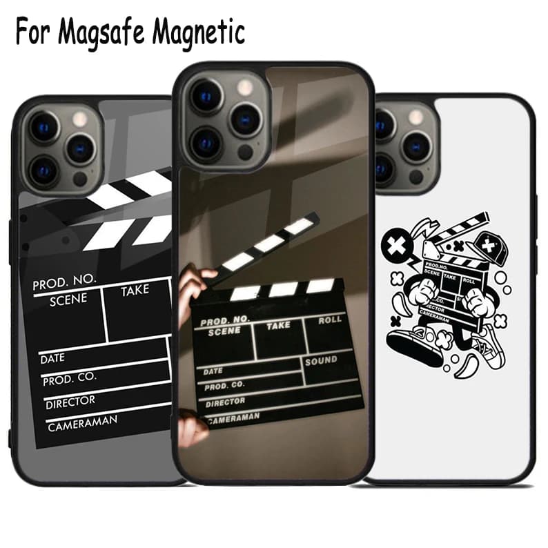 Custodia Wireless per iPhone con Design Clapper Board per Filmmaker - Compatibile con iPhone 17 Air, 15, 16, 16e, 14, 13, 11, 12 Pro Max Plus, Cover Magnetica Magsafe