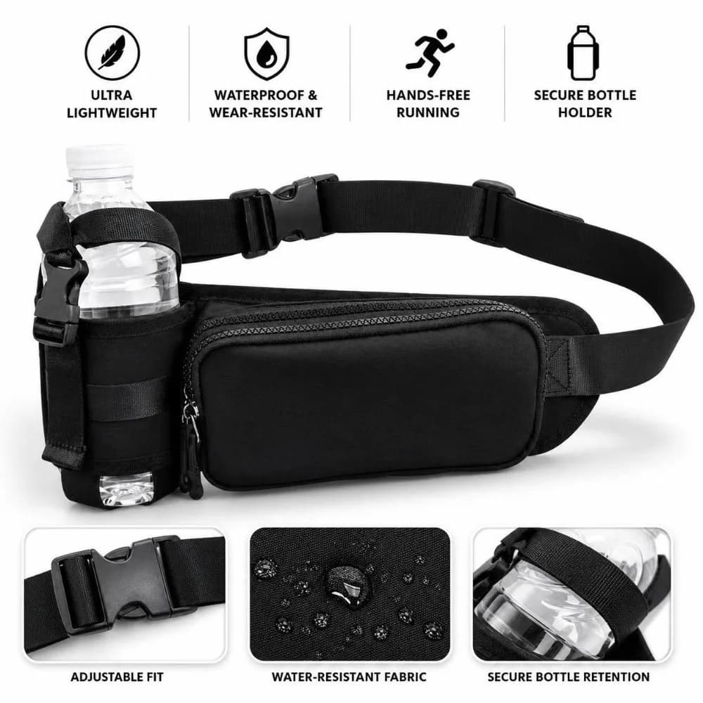 Waterproof Running Waist Pack Oxford Lightweight Bottle Holder Waist Bag Adjustable Crossbody Running Belt Bag Trail Exercise