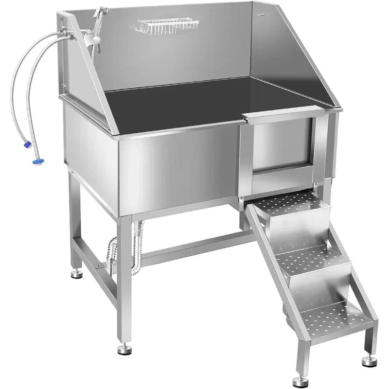 38 Pet Dog Bathing Station W Ramp Professional Stainless Steel Dog Grooming Tub W Soap Box Faucet Rich Accessory Dog Bathtub