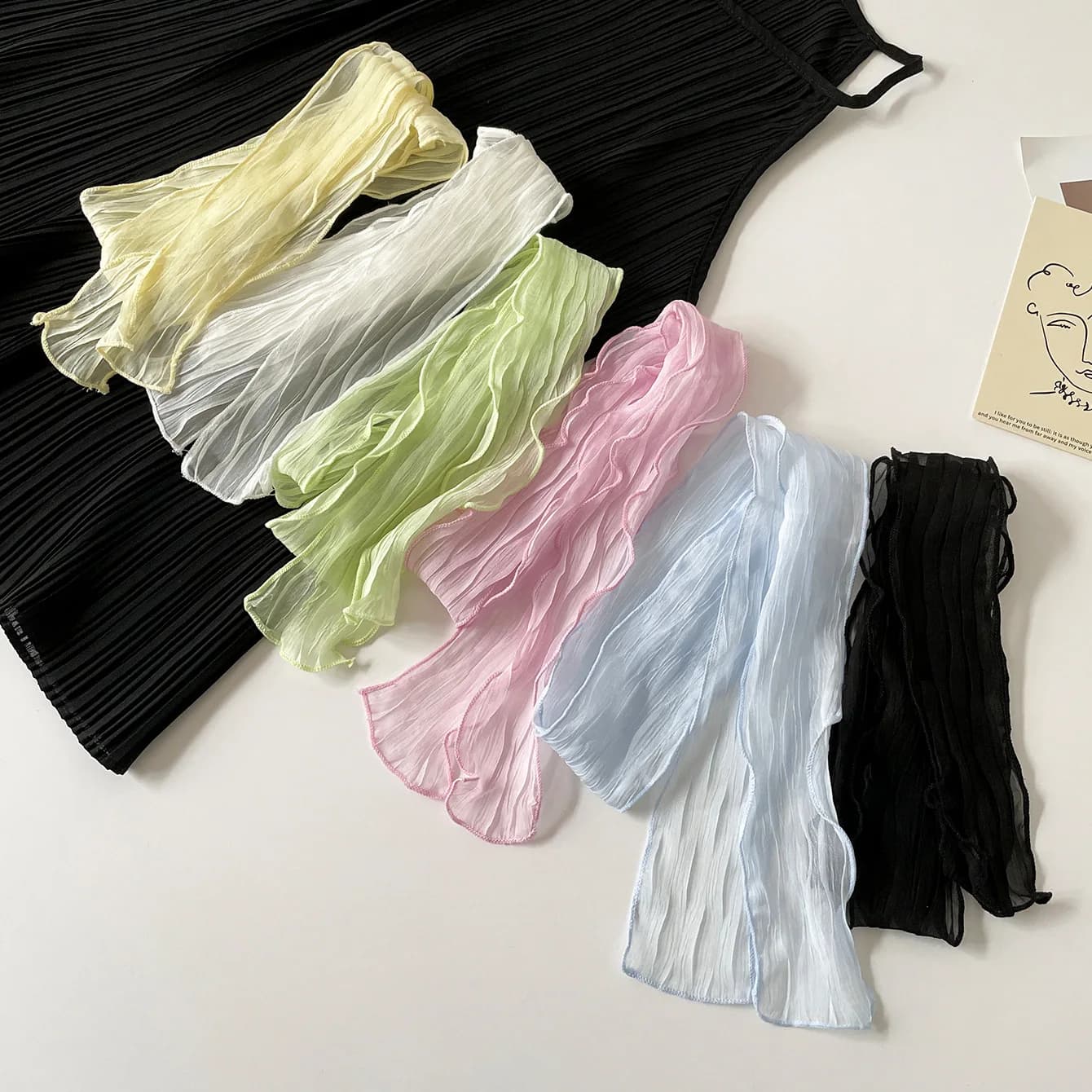 Fresh Summer Crinkled Chiffon Skinny Scarf for Women Lightweight Sheer Neckerchief Multi-use Hair Scarf Bag Wrap Soft Neck Scarf