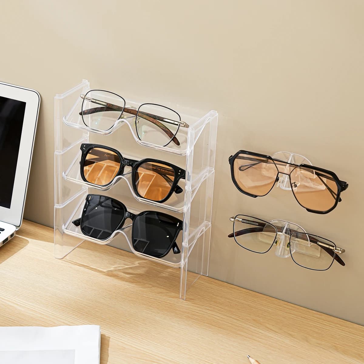 4pack Glasses Storage Display Shelf, Eyeglasses Organizer Display Rack Can Hold 4 Pairs Of Glasses