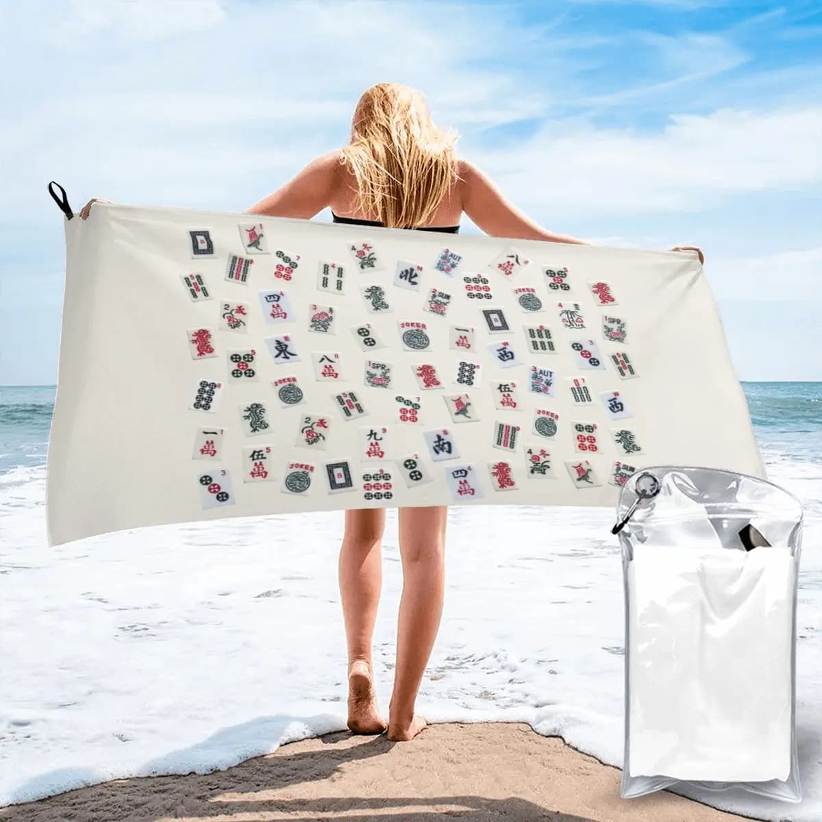 Mahjong Game Tiles Design Asciugamano da spiaggia Asciugamani rapidi assorbenti ad asciugatura rapida in morbida microfibra per yoga
