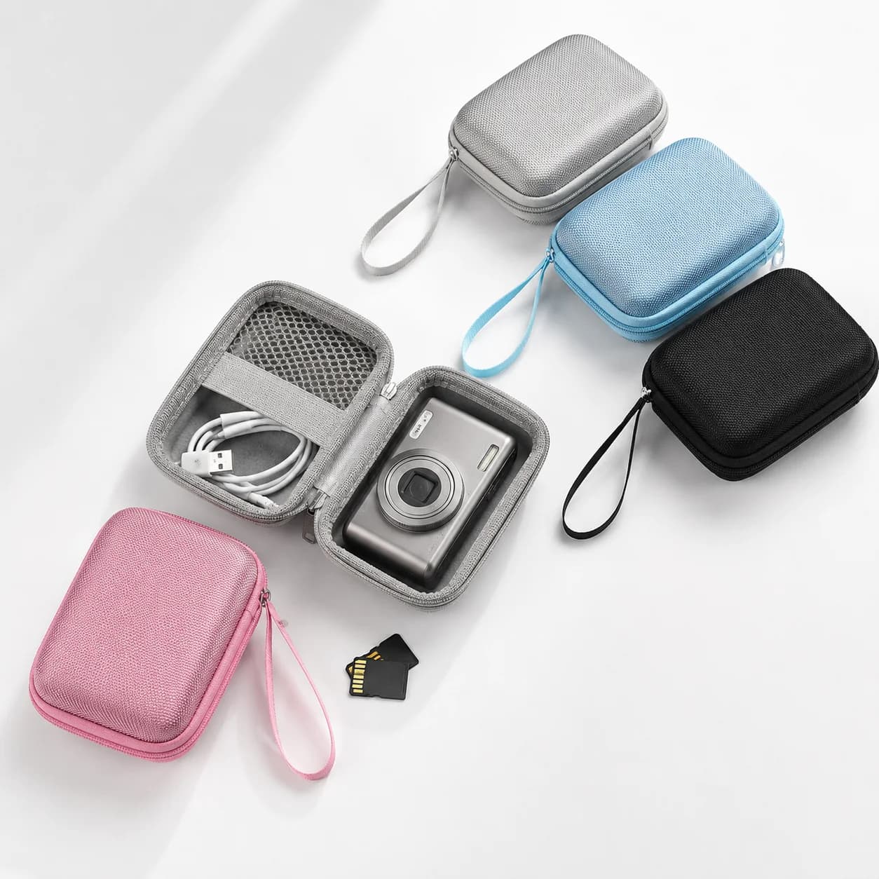 Mini Hard Shell Camera Bag, Durable Nylon & EVA Material, Storage for Camera, CCD Card and Accessories