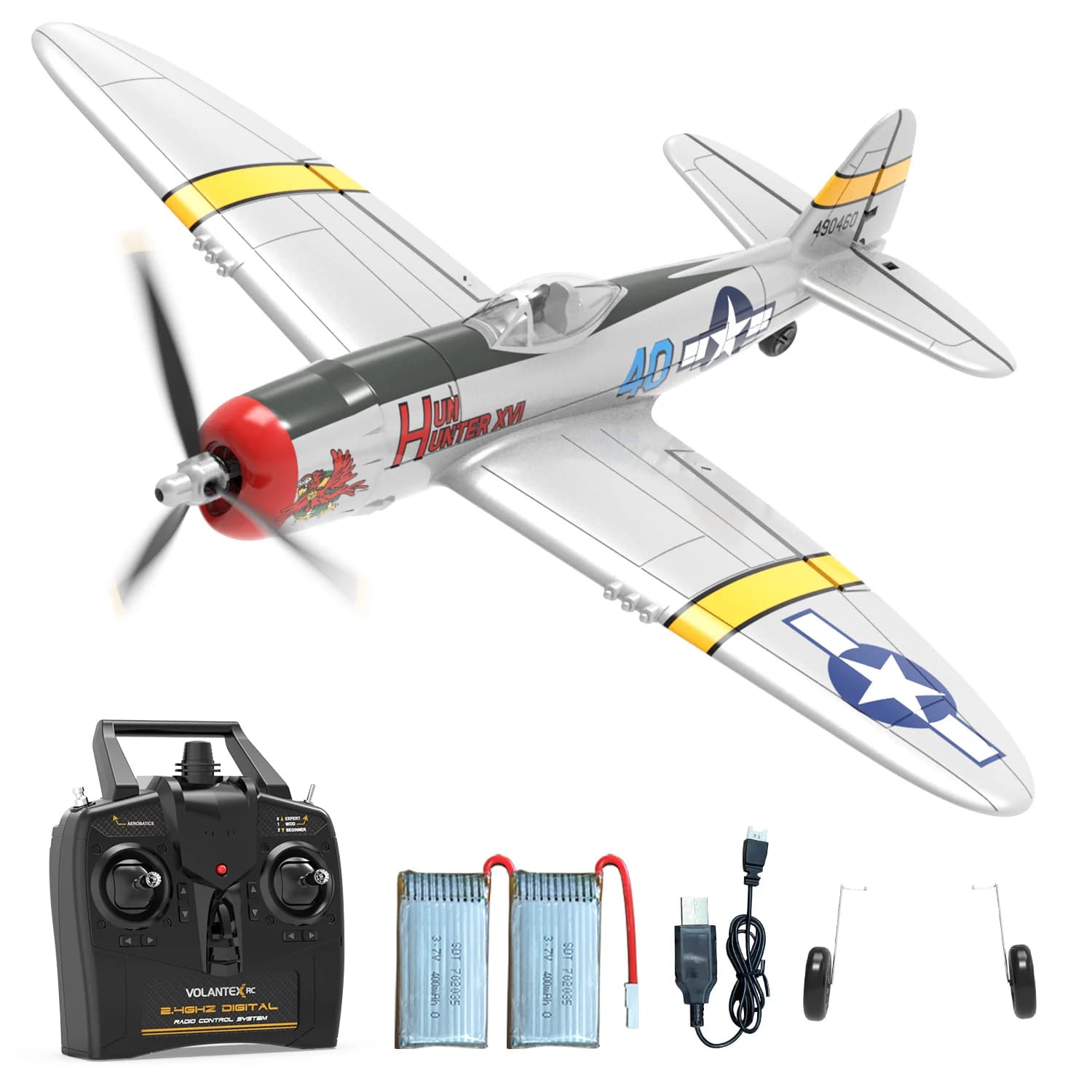 Aereo RC VOLANTEXRC 2.4GHz 4CH P-47 Thunderbolt with acrobatic function to a button, radio remote control for beginners 761-16 RTF