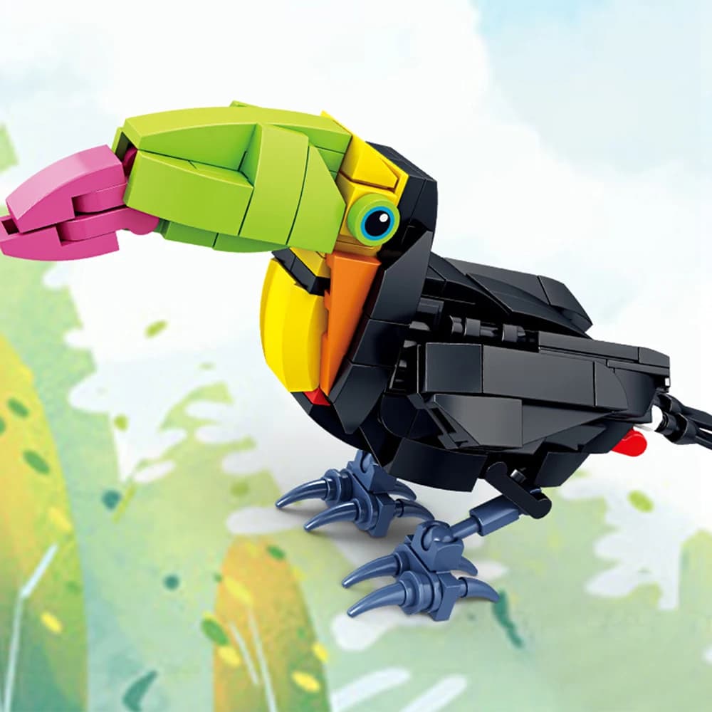 Mini kit di costruzione di uccelli a forma di cartone animato: pavone, gru, corvo, gabbiano, Oriole, giocattolo educativo STEM portatile per viaggi e giochi a casa