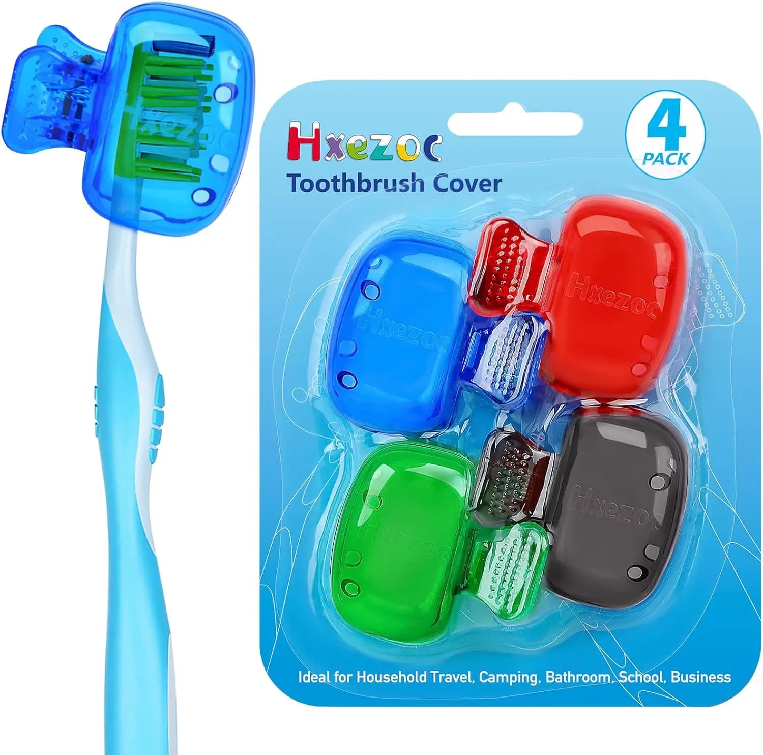 Confezione da 4 Coperture Protettive per Testine di Spazzolini da Viaggio, per Spazzolini Manuali ed Elettrici, Custodia Portatile con Clip per Casa, Campeggio, Scuola