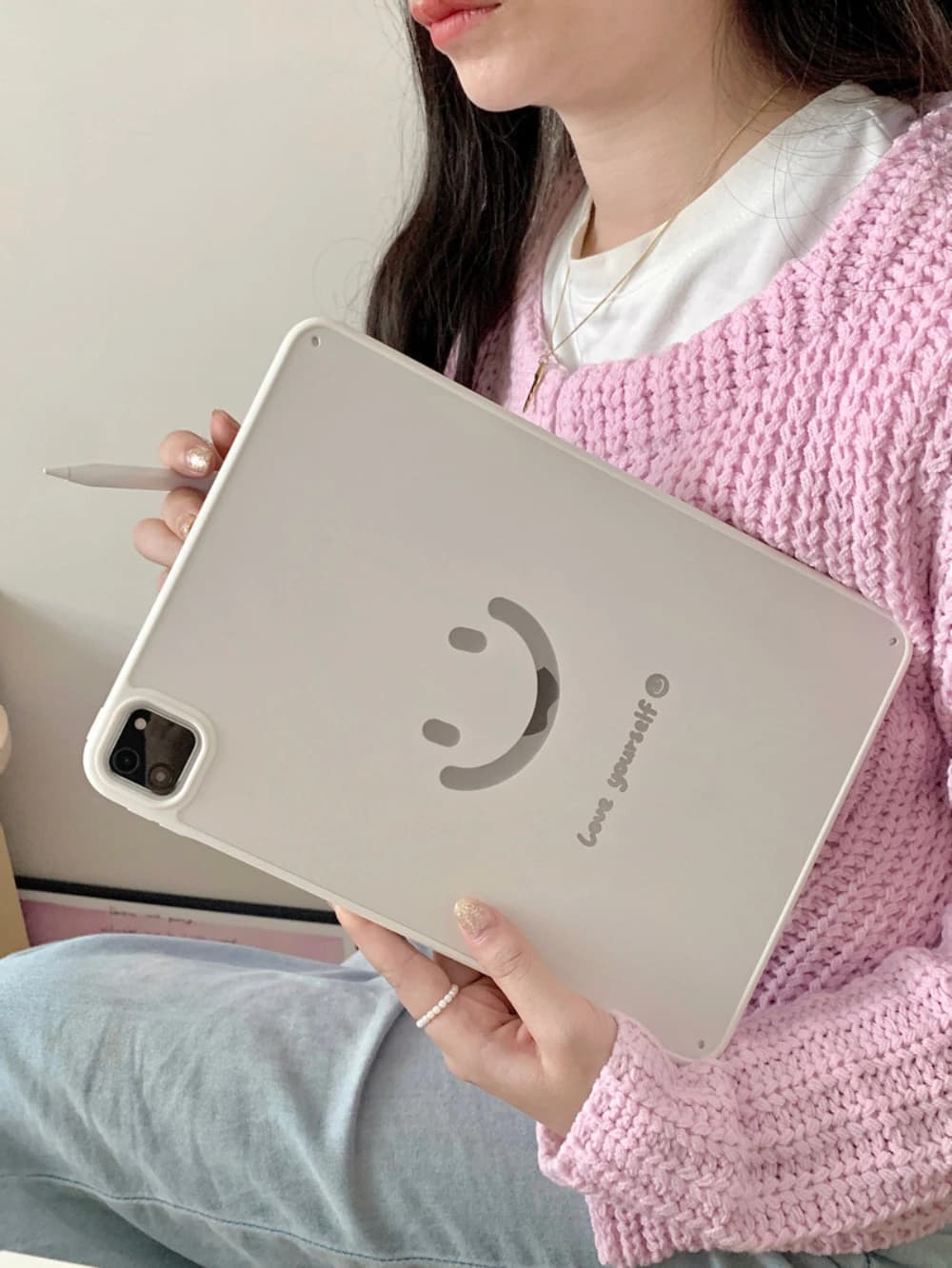 Korean Ins Simple Smiley Tablet Case For iPad Pro 11 12.9 13 M2 M4 M3 M5 Shell 8.3 9.7 10.2 5/6/7/8/9/10/11th Air 3 4 5 6 Cover
