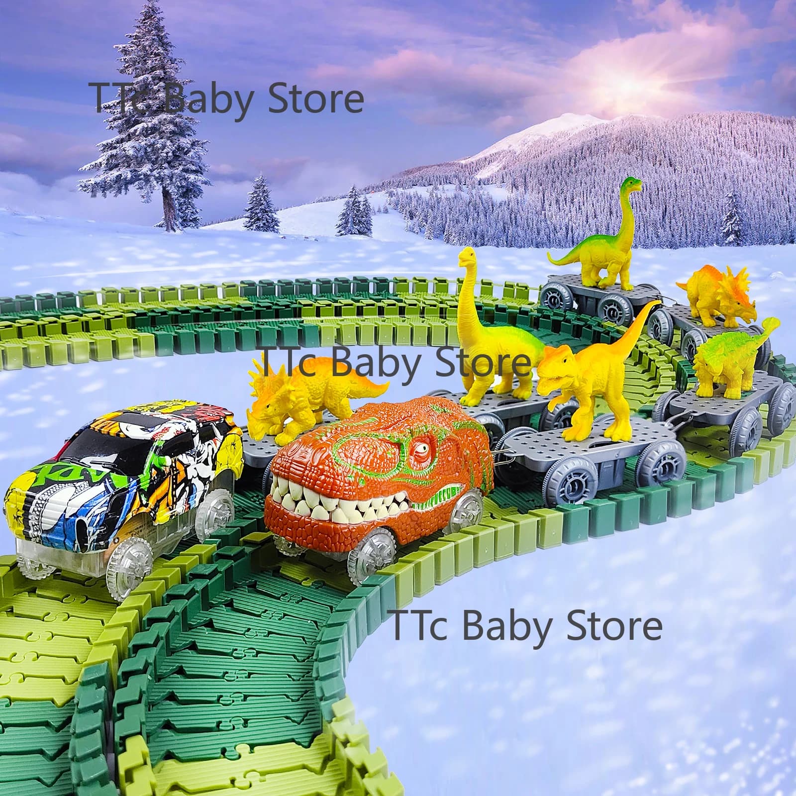 Giocattoli di dinosauro-Pista magica del treno Giocattolo da corsa Bend Flessibile Pista da corsa Flash Light Car Giocattoli educativi per bambini Ornamenti regalo