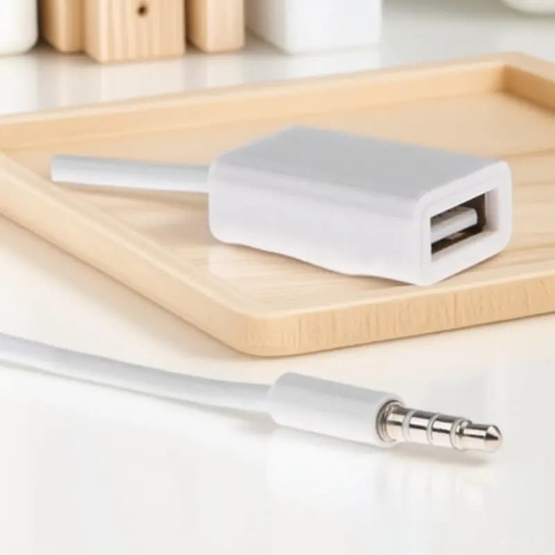 3.5mm Male Aux Audio Plug to USB 2.0 Female Converter Cable Cord White Car Mp3 Converter Aux Decoding Function USB Flash Drive