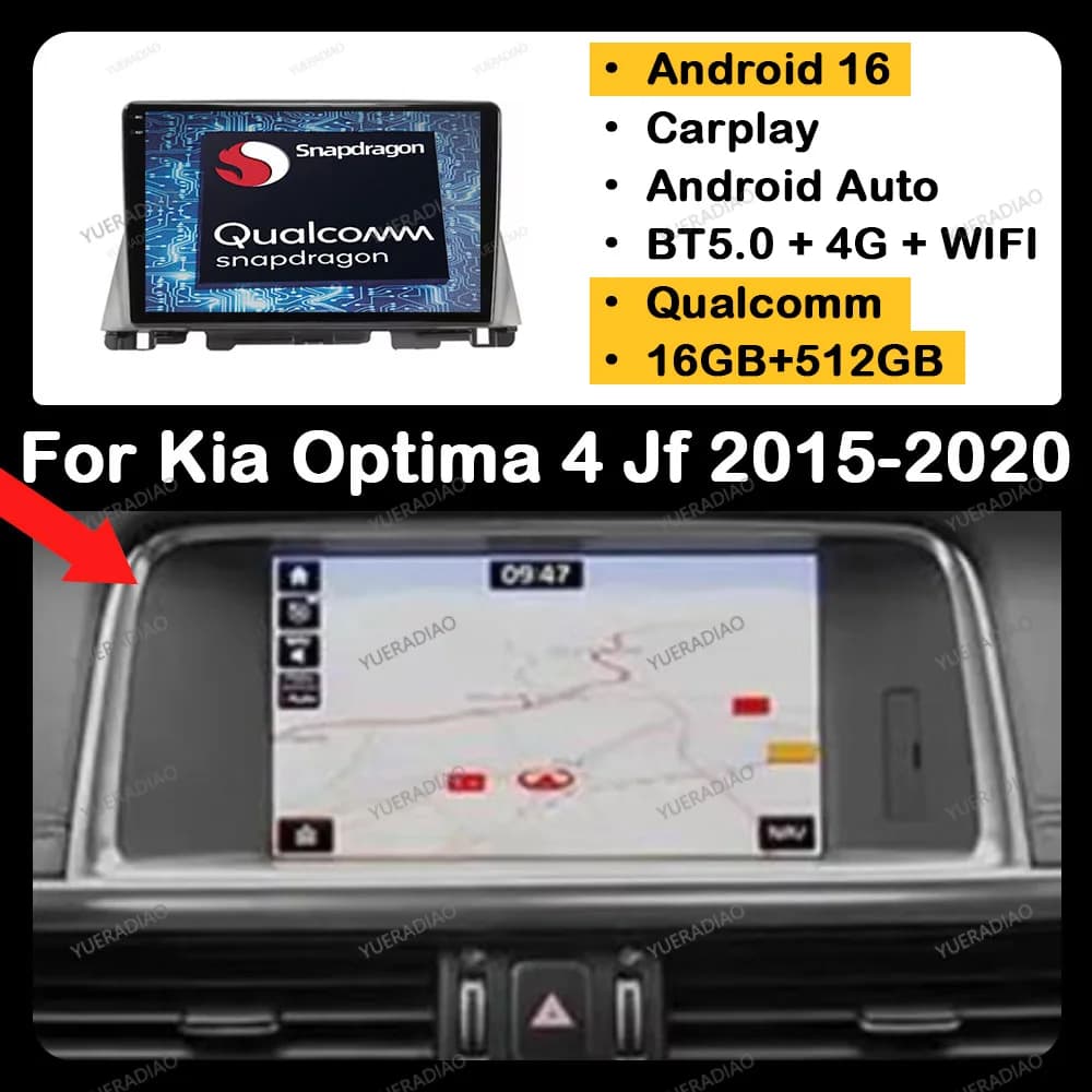 Android 16 Car Radio For Kia Optima 4 JF 2015 - 2020 Viedo Player 2DIN Qualcomm Multimedia NAVI Gation GPS DSP 5G WIFI Stereo BT