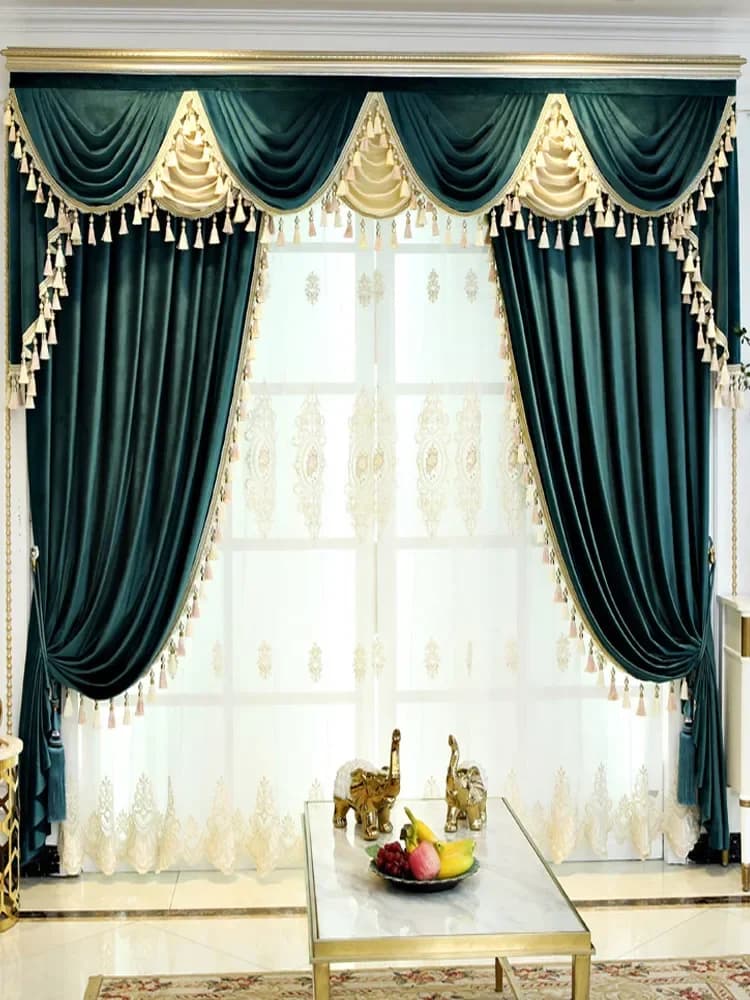 Palace High-end Luxury European Matte Velvet Cloth Blackout Curtain Head Living Room Bedroom Hotel Villa Customization