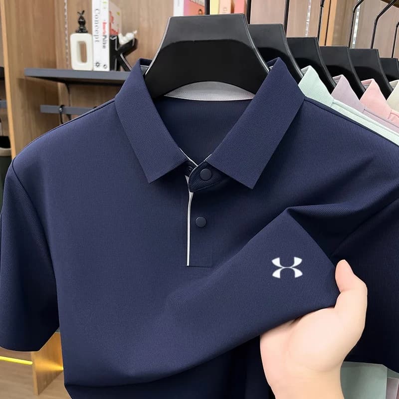Fashionable T-Shirt for Summer Men's Ice Silk Short Sleeve Business Casual Breathable Polo Shirt High-End Brand Embroidered Top