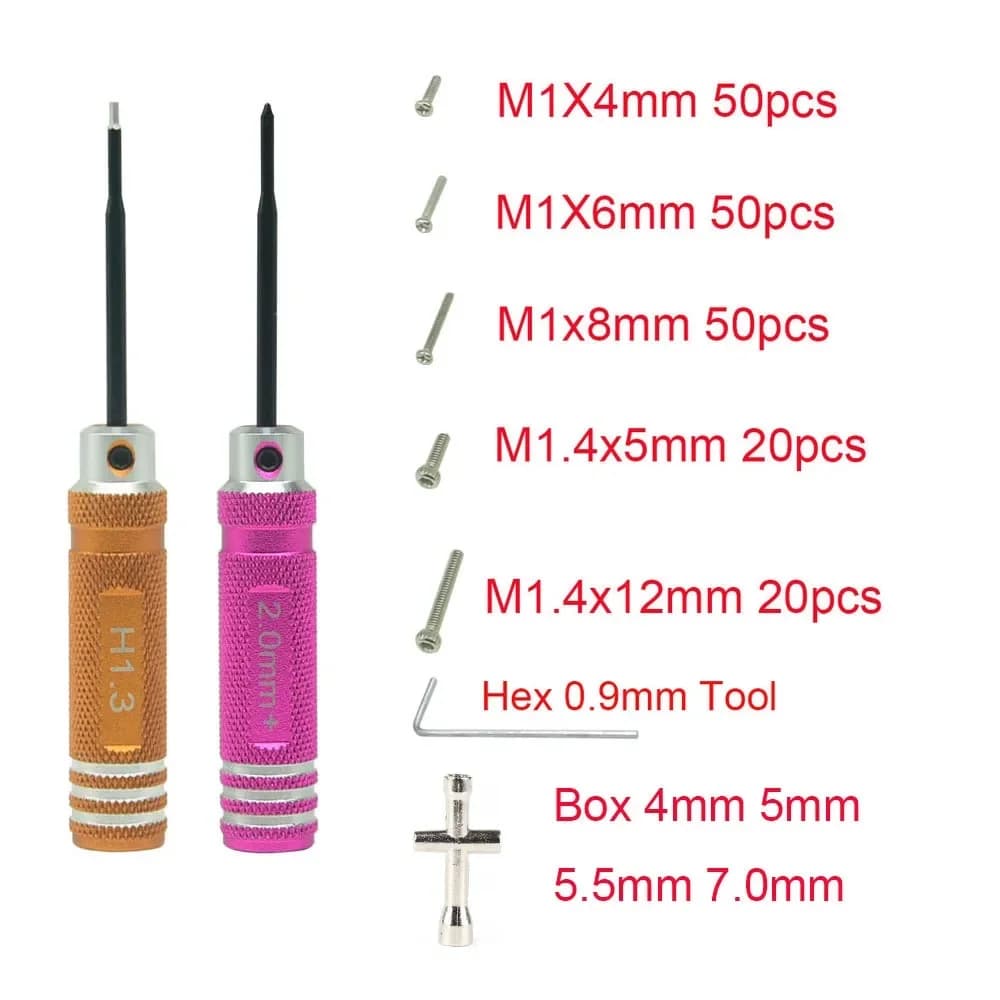 Complete set of metal repair tools and set of screws for maintenance and updates of remote controlled car 1/30 SCX30 A2UB