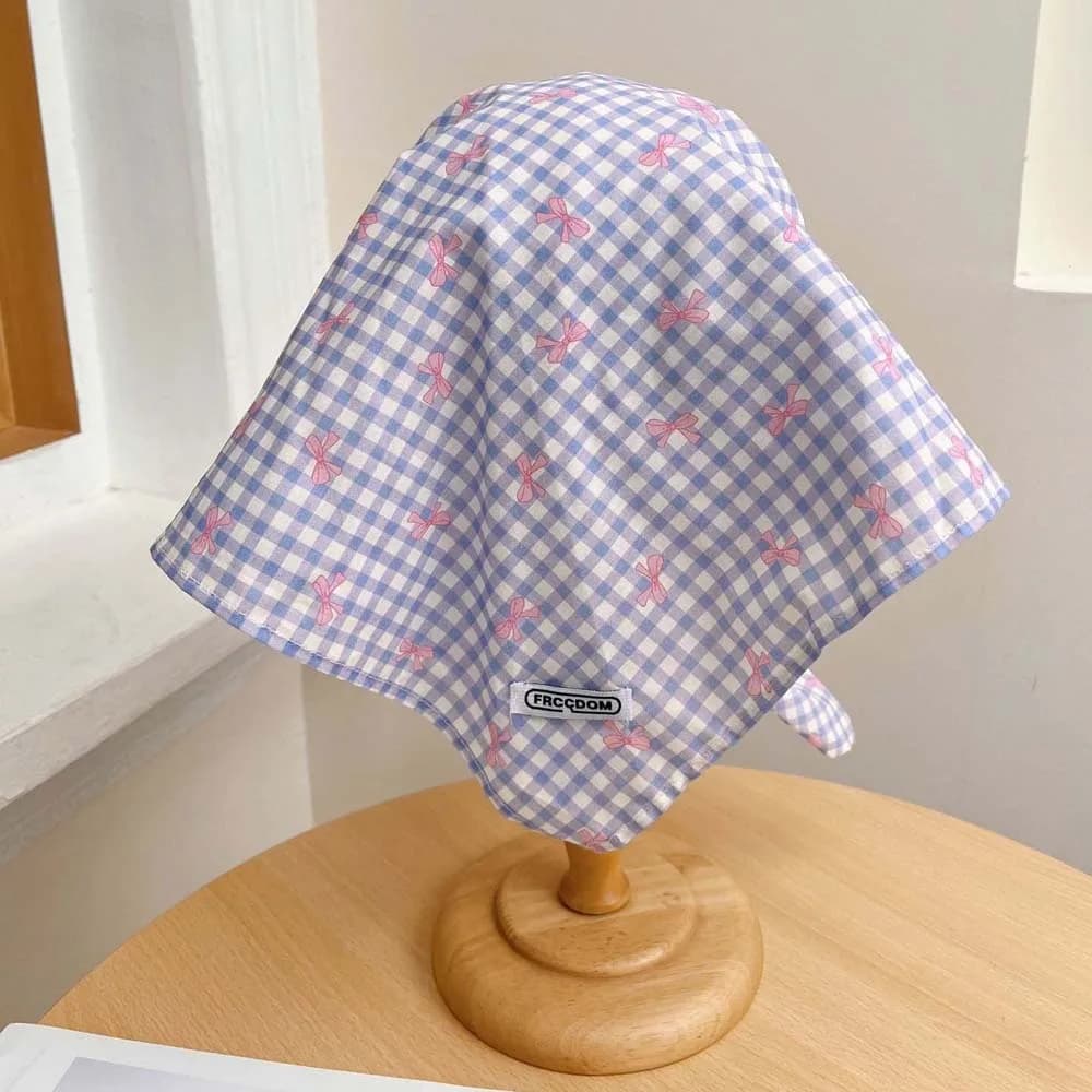 Cycling Rural Style Headscarf Baseball Hat Bow Breathable Triangle Headscarf Hat Cotton Plaid Strappy Bandana Cap Summer Outing