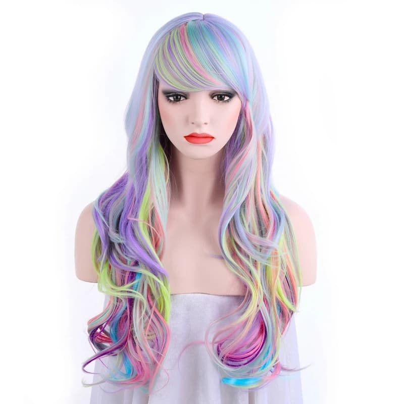 OneDor LongCurly Multi-Color Pastel Rainbow Hair Full Wigs-Charming Lolita