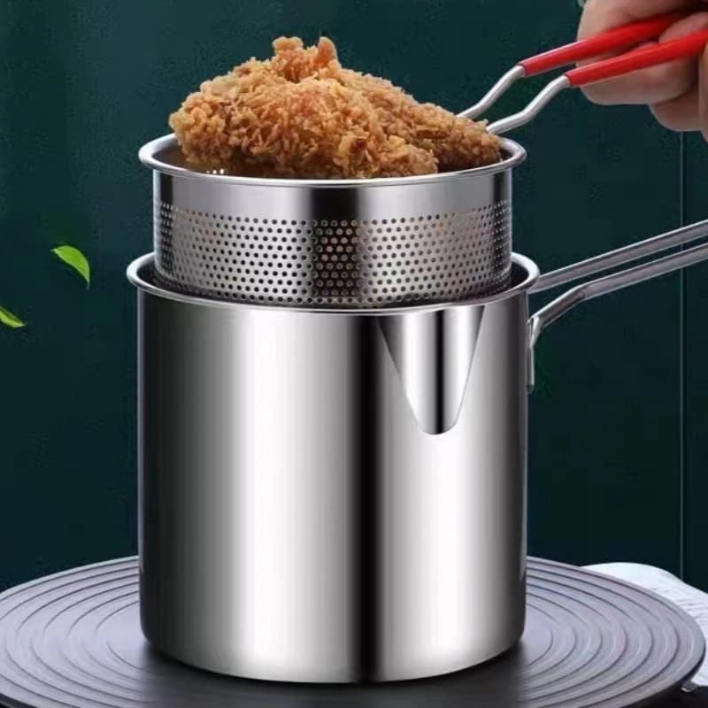 304 stainless steel fryer with small multifunction pan frying basket for chicken and fish kitchen tools