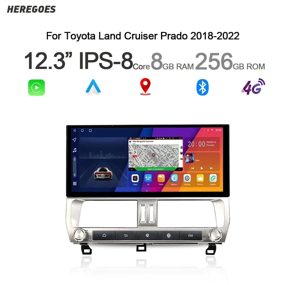 Carplay 12.3 "Android 13 autoradio lettore multimediale 8 + 256Gb navigazione GPS Stereo per Toyota Land Cruiser Prado 150 2018-2022