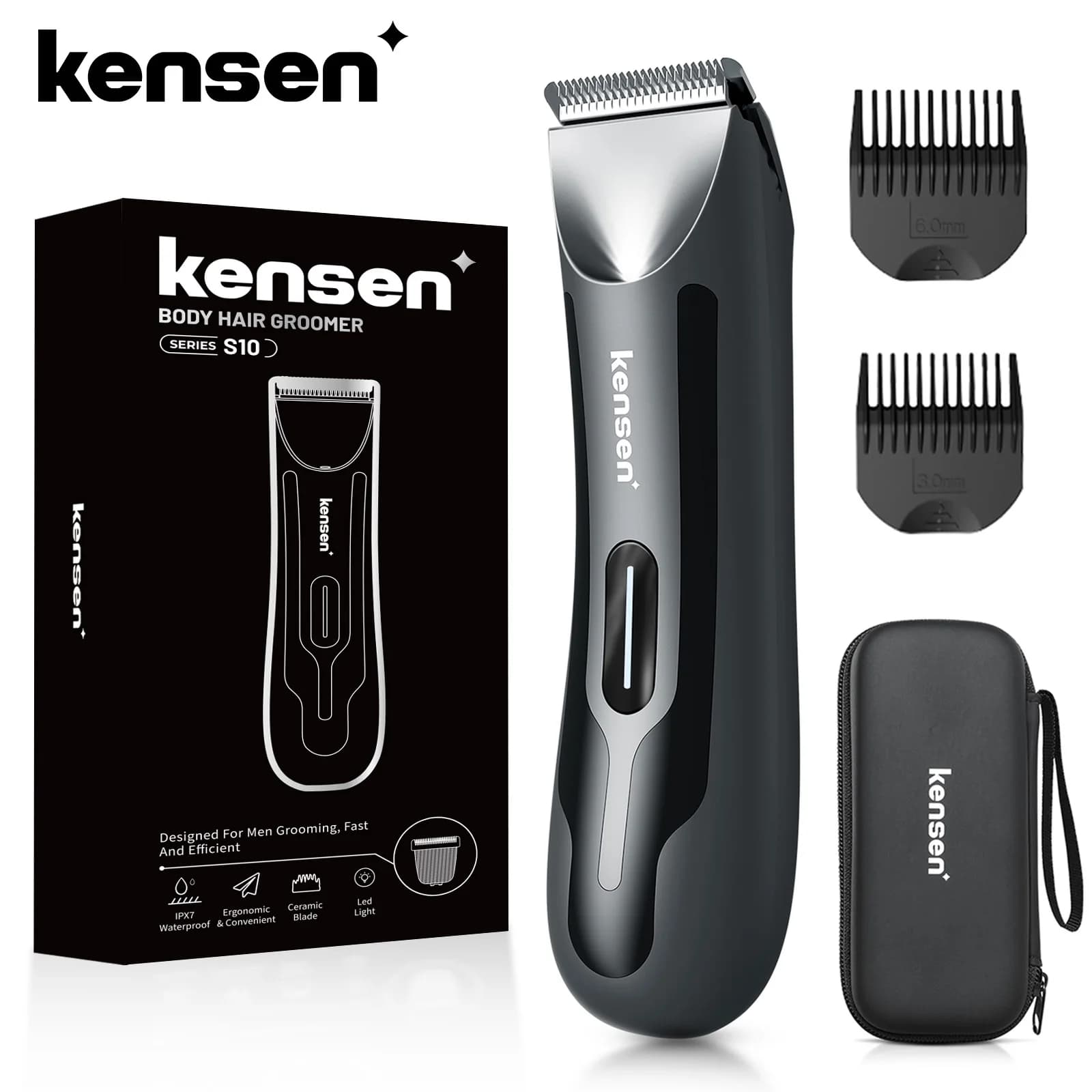 Kensen S10 Men's Electric Haircut Body Groomer Bikini Razor for waterproof haircut with replaceable ceramic blade
