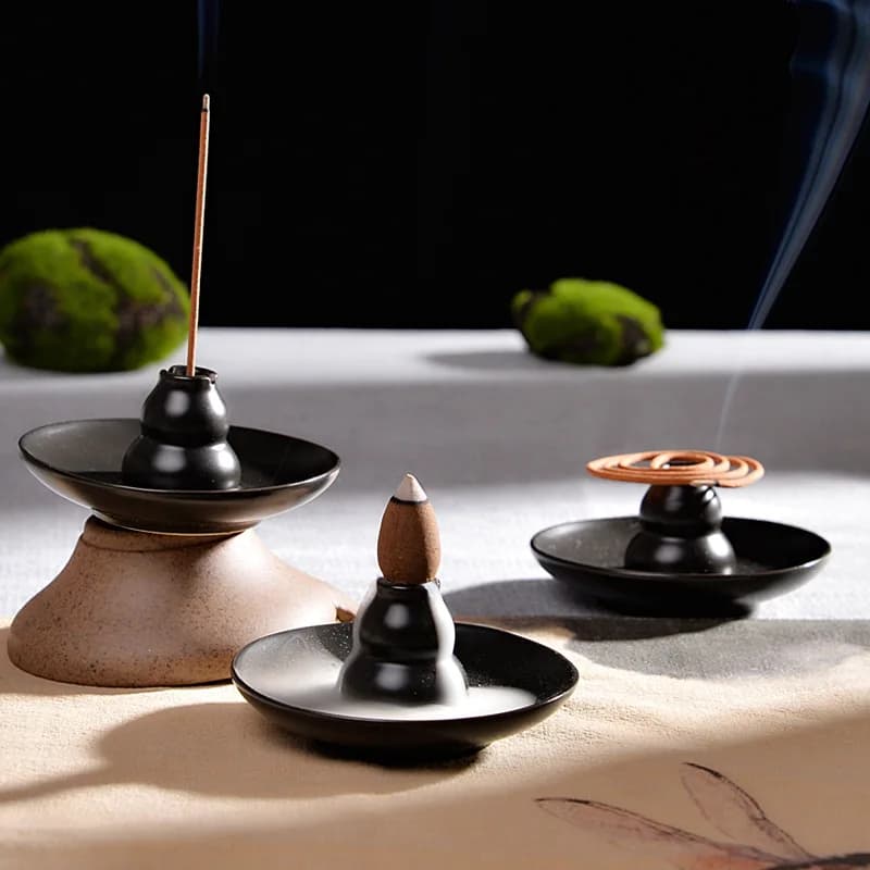 Black Multifunctional Reflux Incense Burner Ceramic Incense Door Spiral Pumpkin Incense Base Mini Home Decorations Black Cone Thickener