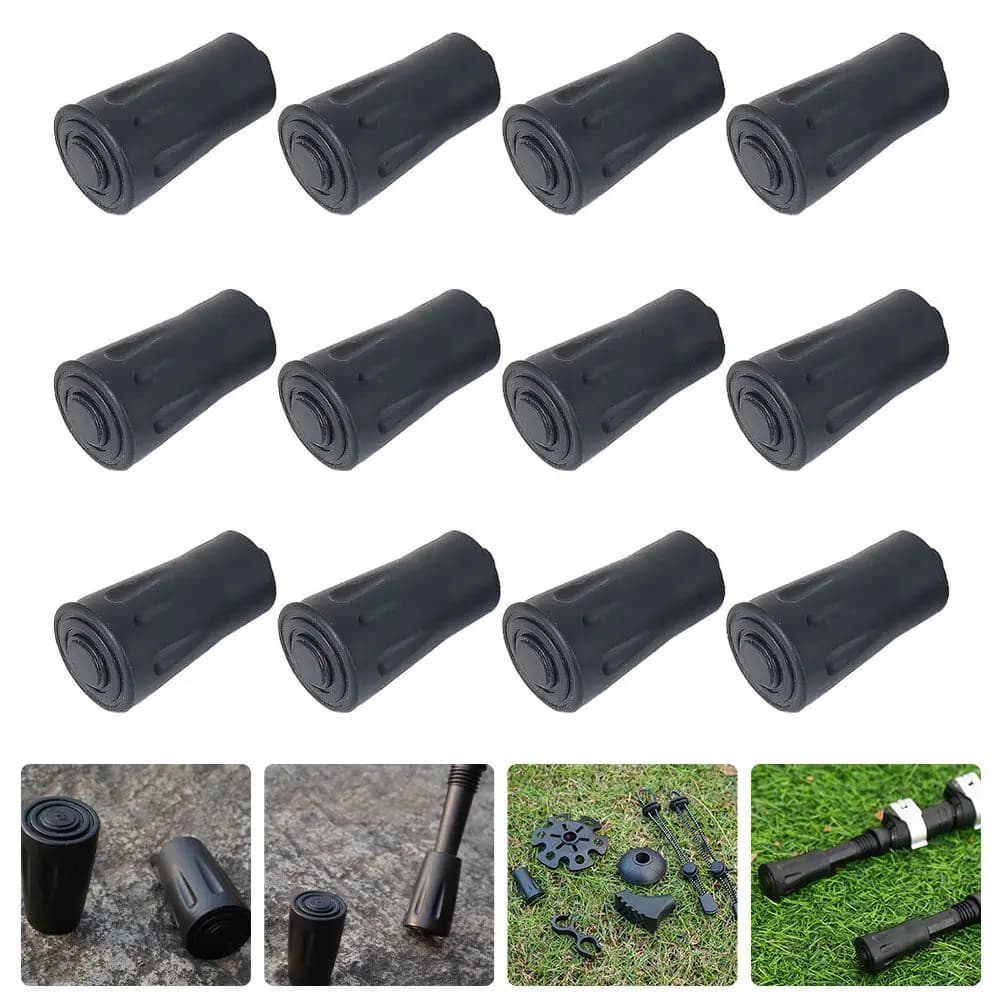 12Pcs Trekking Pole Foot Protectors Shock Absorbing Anti-Slip Rubber Caps for Walking Sticks Crutches Hiking Poles and Climbing