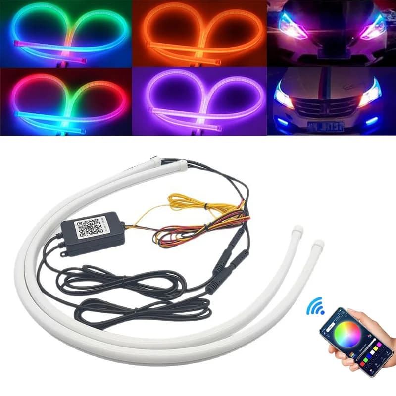 Strisce LED sequenziali APP Controllo Bluetooth Faro multicolore RGB 30/45/60CM Luci di marcia diurna a LED Strisce DRL flessibili