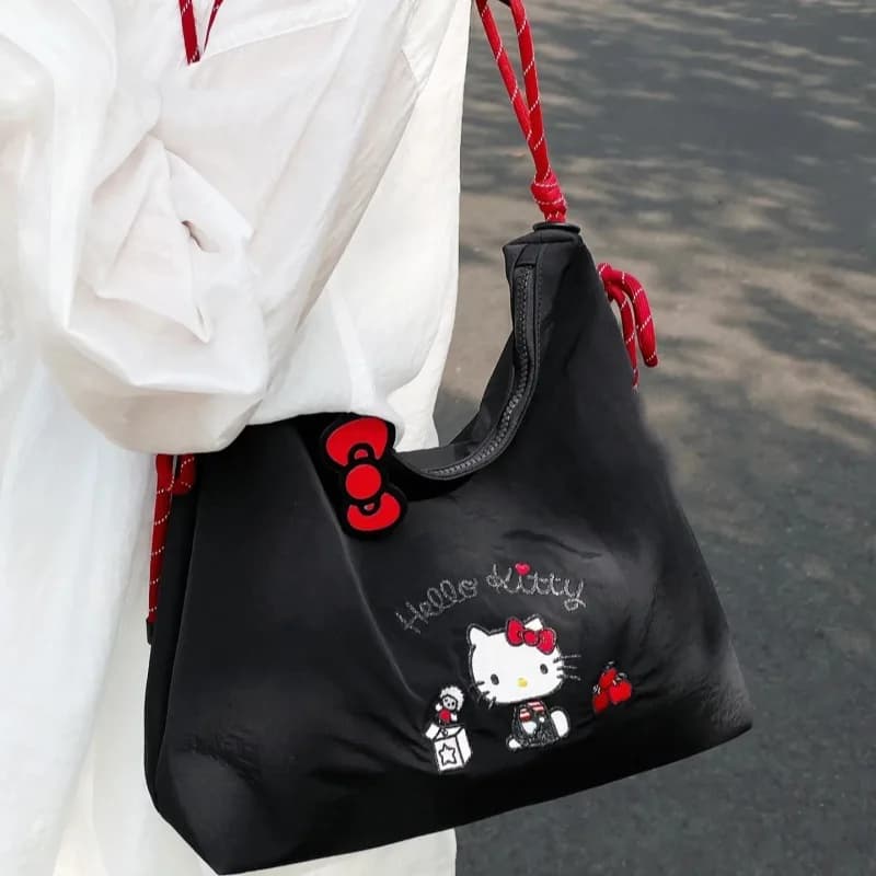 Borsa vintage nera Hello Kitty stile Y2K per donna, borsa trendy, tote bag, idea regalo