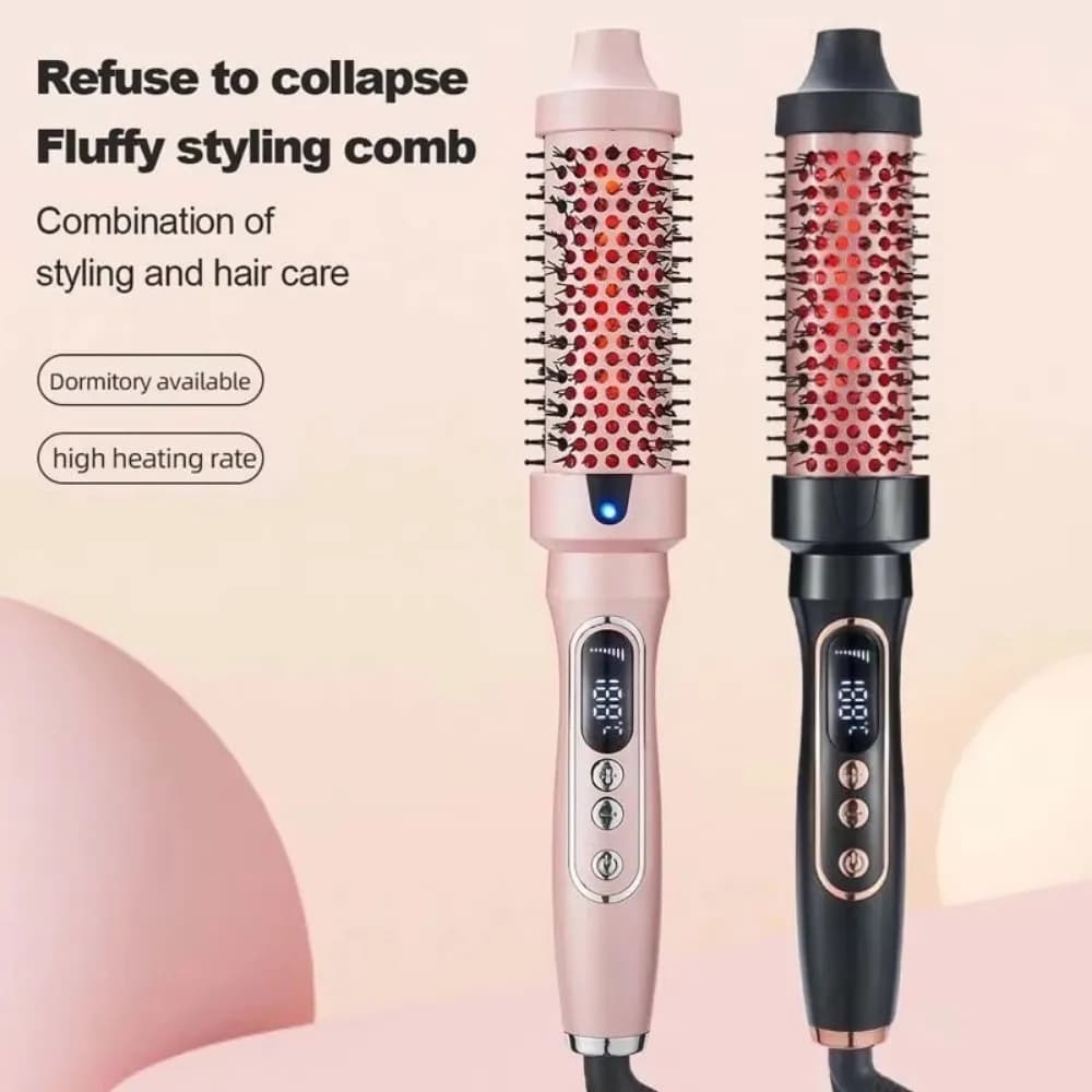 2 In 1 Hair Curler Straightener Anti-Scald Professional Hair Curling Iron Thermal Brush 6 Temps Setting Electric Curling Wand