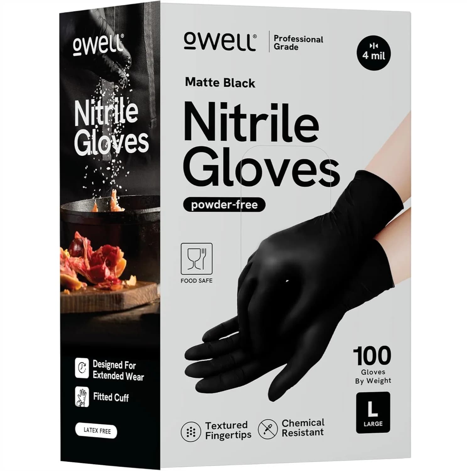 Guanti in Nitrile Neri 4 Mil, Monouso, Senza Lattice e Senza Polvere, per Uso Alimentare, Medico e Resistenti agli Agenti Chimici