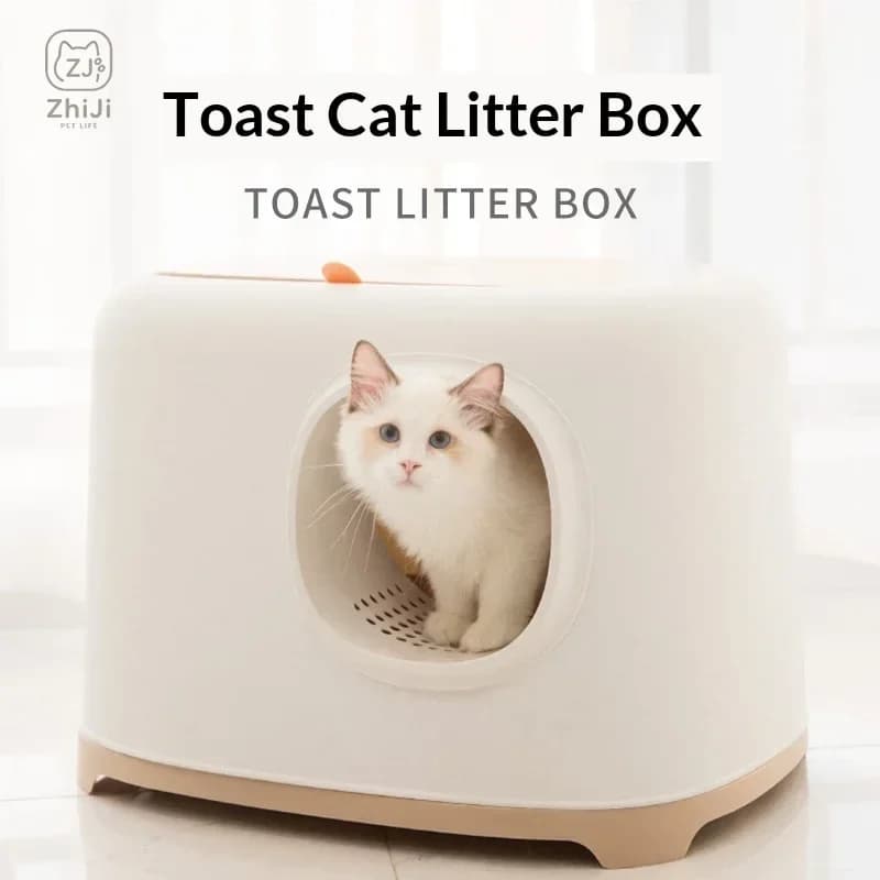 Top New Toast-Shaped Semi-Enclosed Cat Litter Box, Odor Control Anti-Splash Large Space Kitty Toilet for Indoor Cats.