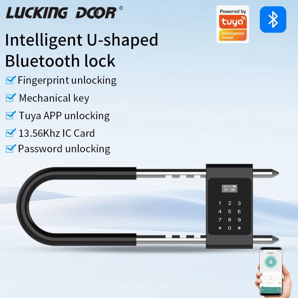 Intelligent electronic biometric lock for fingerprints Control APP Tuya Password Bluetooth 13.56 Mhz Type U lock for office door lock