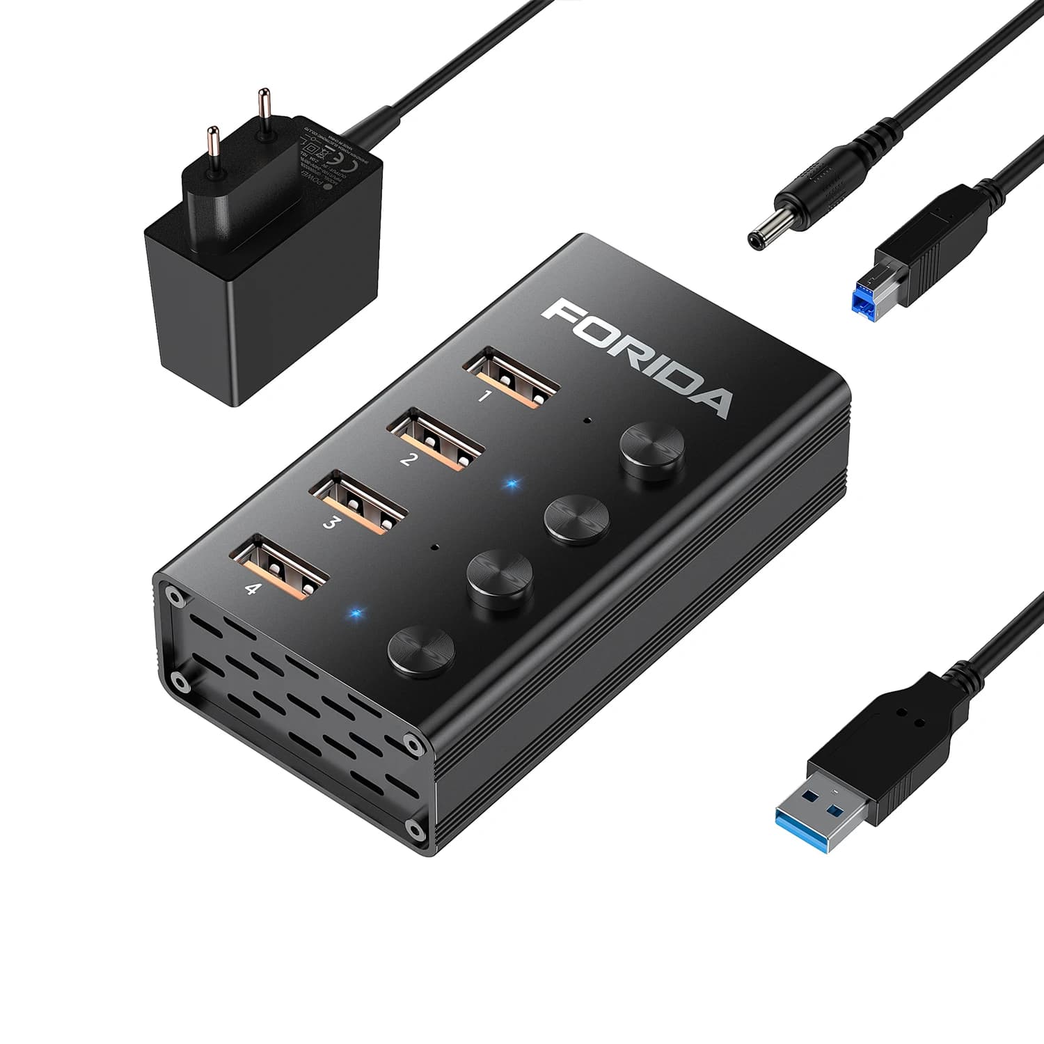 FORIDA Hub USB C a 4 Porte, Docking Station 10Gbps, Alimentazione 5V, Splitter USB C 3.2 con Interruttore On/Off, Adattatore per Laptop, Macbook, PC