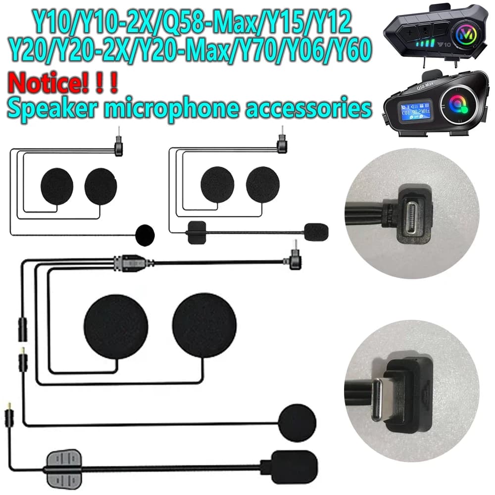 Bluetooth Accessory Headset with Intercom Mic for Full Half and 3/4 Motorcycle Helmets - Microphone Cable Accessory