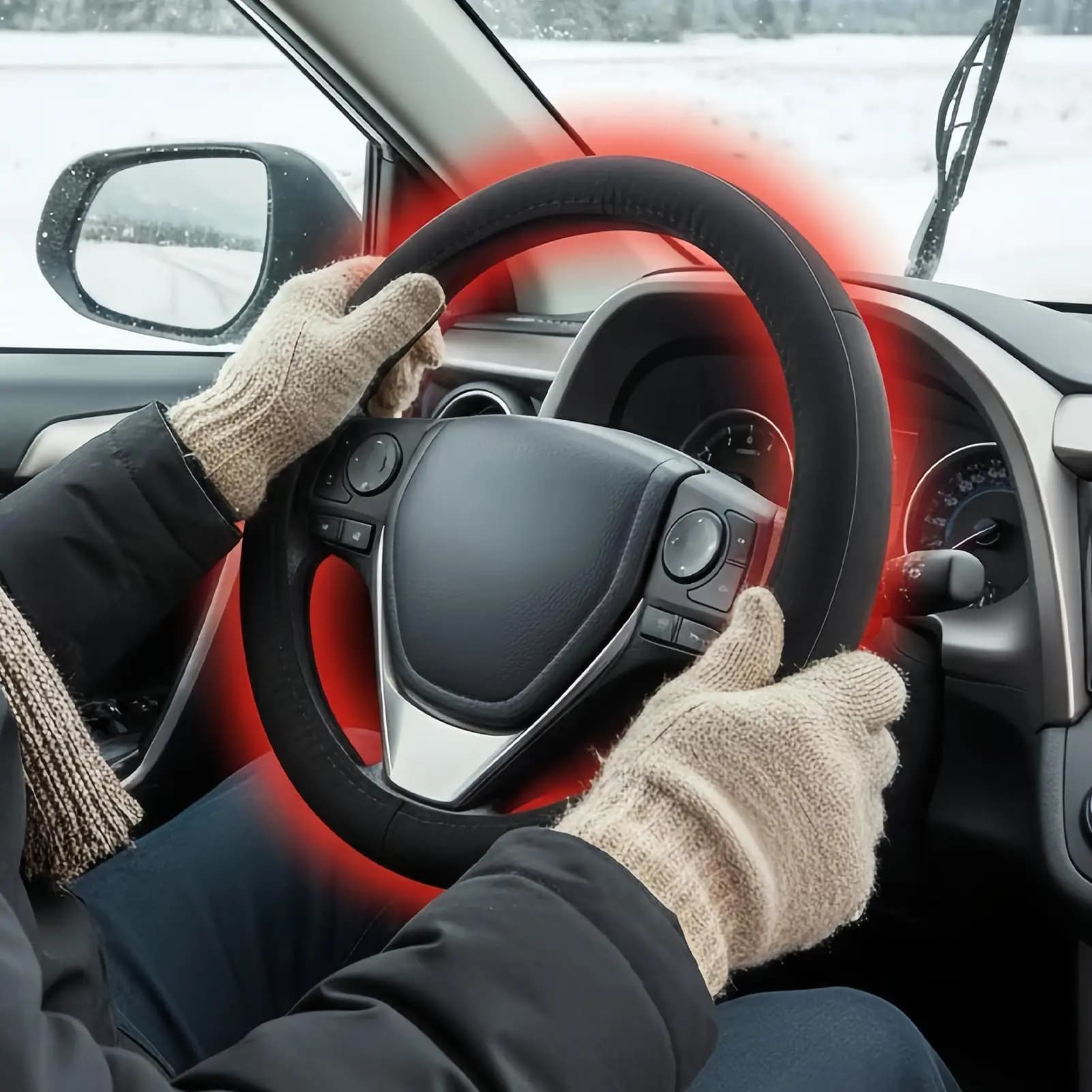 Coprivolante Invernale da 38cm, Protezione Riscaldata per Volante per Viaggi su Strada, Viaggi e Pendolarismo Quotidiano